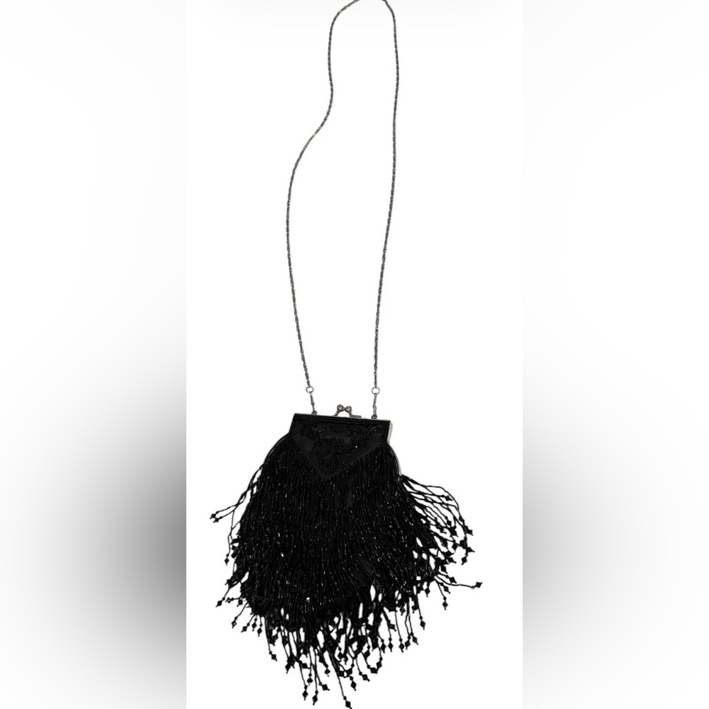 Black Beaded Fringe Bag - Picture 3 of 6